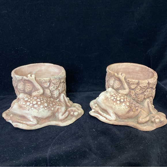 Set of 2, EUC/GUC Vintage 1984, Pompadour Frog & Tree Stump Small Planters - Picture 3 of 15